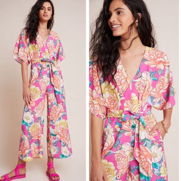 Anthropologie Pants - Farm Rio Eulalie Wide Leg Jumpsuit Floral Sz XS